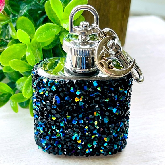 - Accessories - MINI FLASK crystal encrusted keyring IRIDESCENT keyfob CELESTIAL mini flask Blue